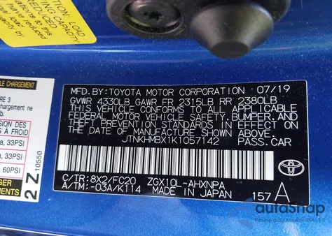 2019 Toyota C-Hr Le z USA, uszkodzony, nr VIN JTNKHMBX1K1057142